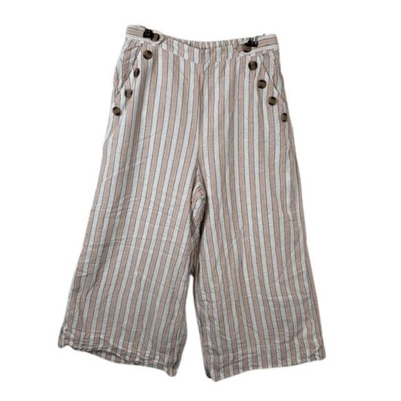 American Eagle Linen Blend High-Waisted Side Button Culottes Lined Size Medium - Picture 2 of 13